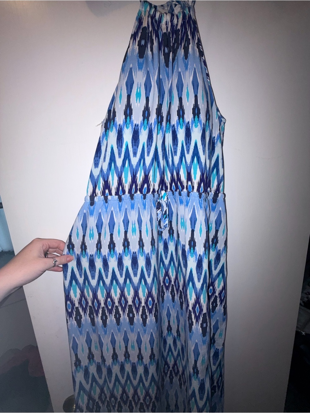 Blue Patterned Halter Maxi Dress